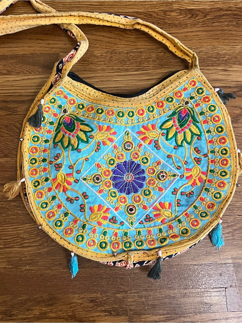 Tribe Azure purse boho hippie gypsy Fair Trade cotton fringe crossbody